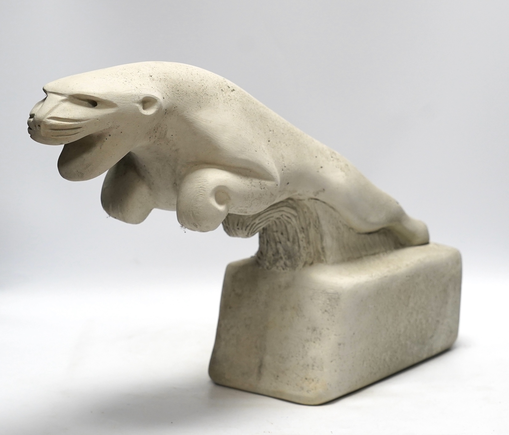 A reconstituted stone ‘Leaping Jaguar’ mascot, 37cm high